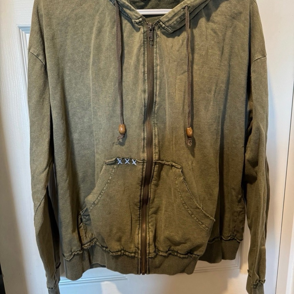 Easel Olive Green Zip-Up Hoodie
